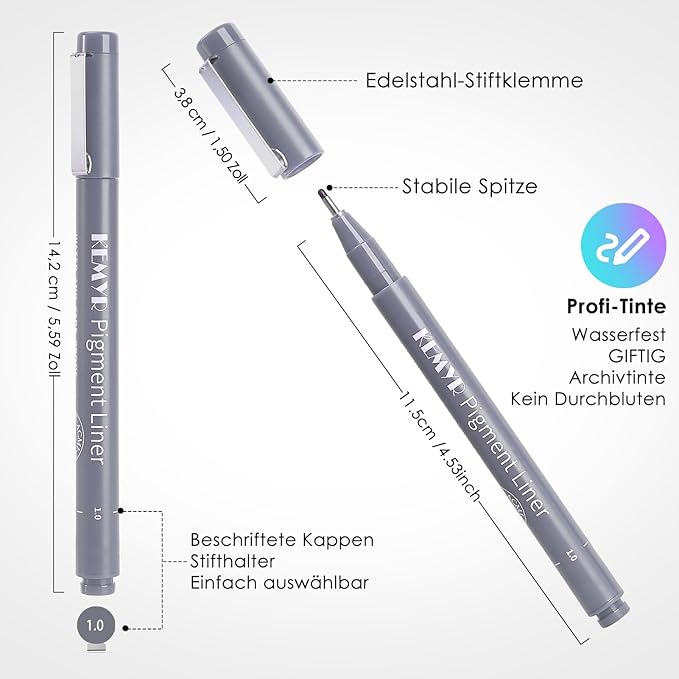 KEMYR 10 Micro Fine liner Drawing Art Pens Calligraphy Pens: 0.05mm-1.0mm Size Grey Art supplies Waterproof Archival Grey Ink Markers For Artists,Use for Professional Watercolor,Sketching