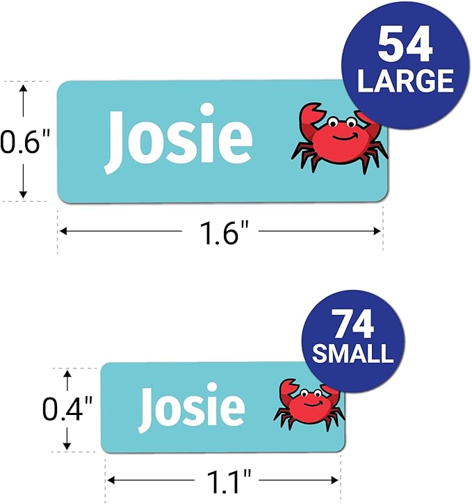 Kids Personalized Name Labels for School, Camp, Daycare (128 Labels) Custom Peel and Stick Waterproof Name Tags Stickers for Water Bottles, Lunch Boxes, Clothing Tags, School Supplies (Under The Sea)
