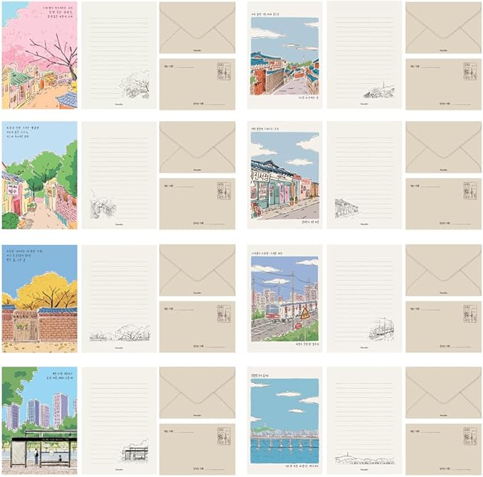 Monolike Seoul Letter Paper and Envelopes Set - 8Type, 32 Letter Paper + 16 Envelopes