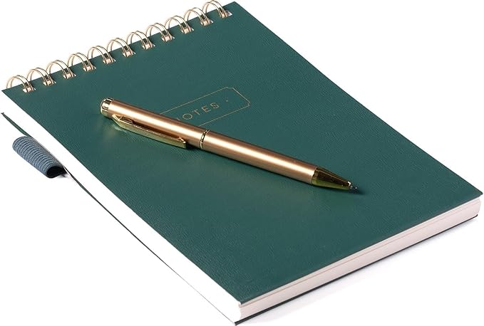 Eccolo Lined Top Spiral Notebook, Flexi-Cover Steno Pad with Pen Included (240 Perforated Pages), "Notes" A5 Notepad Ideal for Note Taking in School, College or Work (Green, 6x8.5 Inches)