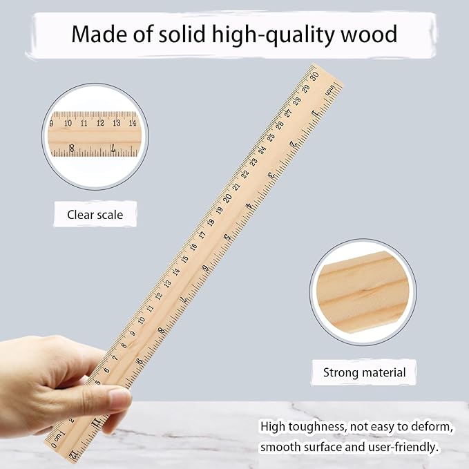 8 Pack Wooden Rulers Bulk, 12 Inch (30cm) Dual Scale Rulers with Imperial & Metric Measurements for Straight Rulers for Students, Teachers,School, Classroom, Home and Office Supplies