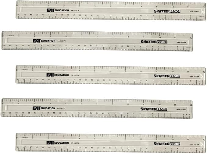 EAI Education 12" ShatterProof Ruler 1/8" Scale: Clear - Set of 100
