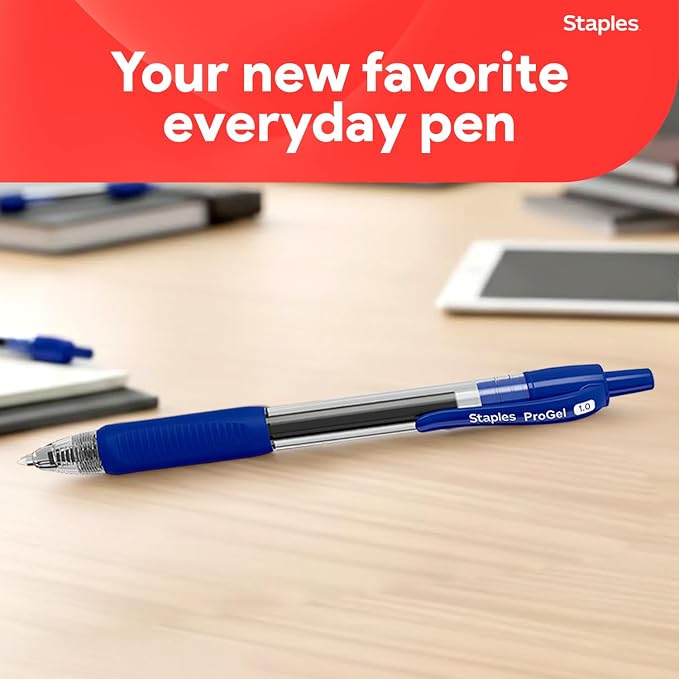 STAPLES Retractable Gel Pens, Bold Point 1.0mm, Blue Ink, 48 Pack – ProGel Smooth‑Flow Pens for Office & School Use