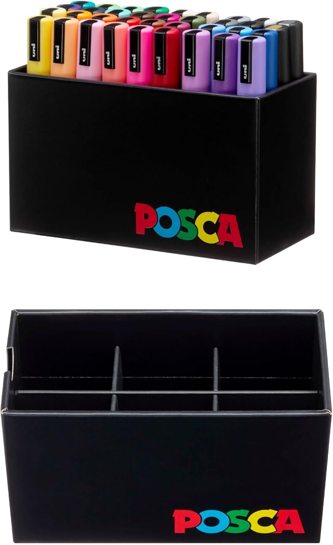 POSCA PC-5M Water-Based Paint Markers, Medium Point (1.8-2.5mm), Assorted Colors, 36 Pack with Display Caddy
