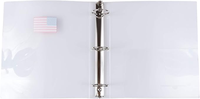 JAM PAPER Plastic 2 inch Binder - American Flag Clear 3 Ring Binder - Sold Individually