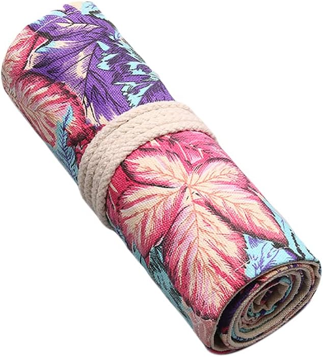 DIYOMR 24/36/72 Slots Pencil Wrap Pencil Rolls, Artist Colored Pencils Roll Up Bag Short Brushes Pouch Case Pencils Organizer for Drawing Coloring and Sketching (Maple Leaves, 72slots)