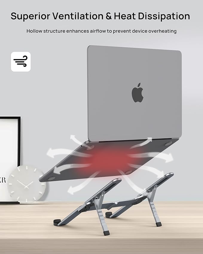 SODI Ultra Compact Foldable Laptop Stand - Portable Laptop Holder for Desk & Travel Use, Adjustable, Ergonomic Aluminum Computer Holder for MacBook, Tablet 10-16" (Plus-Gray, Bi-Fold)