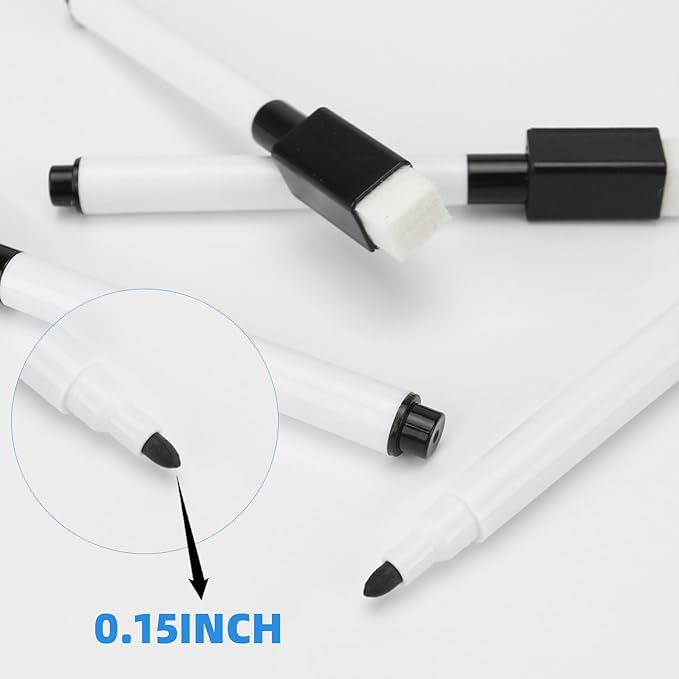 15 Pcs Black Magnetic Dry Erase Markers with Eraser Cap, White Board Mini Dry eraser Markers Bulk, Fine Point Tip Student White Board Marker for Teachers Office School Supplies