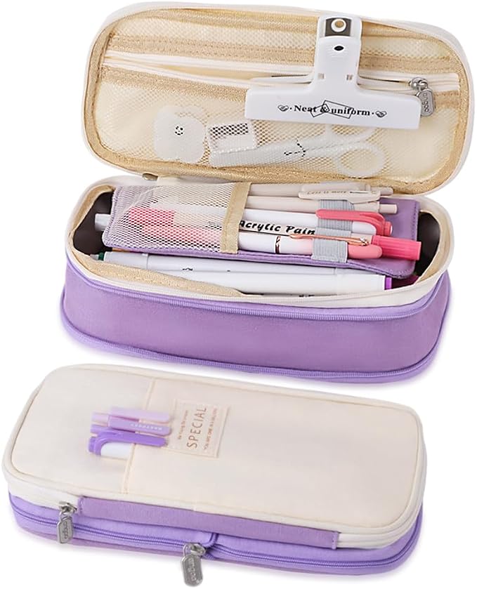 iSuperb Foldable Pencil Case Zipper Big Capacity Canvas Pencil Pouch Cosmetic Organizers Pen Bag Makeup Bags for Women (Purple)