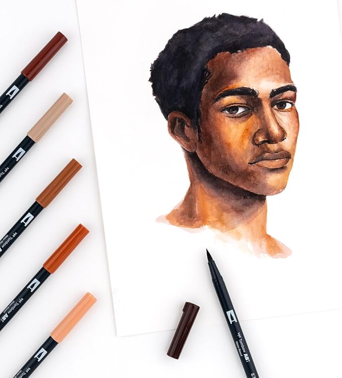Tombow 56236 Dual Brush Pen Art Markers, Portrait, 6-Pack. Blendable, Brush and Fine Tip Markers