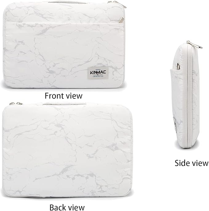 Kinmac 360° Heavy Duty Protective Laptop Computer Sleeve case Bag Cover with Handle for MacBook Air 15 inch,15 inch-15.6 inch HP Lenovo Dell ASUS Acer Laptop (White Marble)