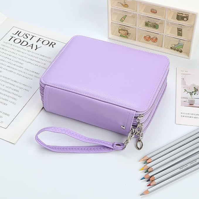 72 Slots Pencil Case Organizer w/Removal Handle Strap | 3-Layer Zipped Pencils Box Large for Colored Pencils Watercolor Pencils for Office and Travel for Artist