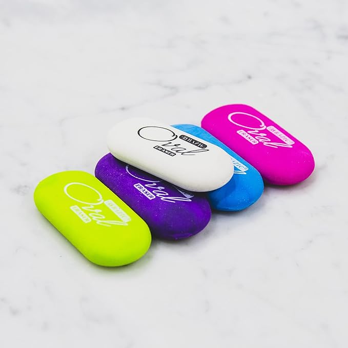 BAZIC Products Erasers, Bright Color Oval Eraser (4/Pack) Latex Free, Large Size Block Erasers for Art Drawing School Office Teachers, 1-Pack