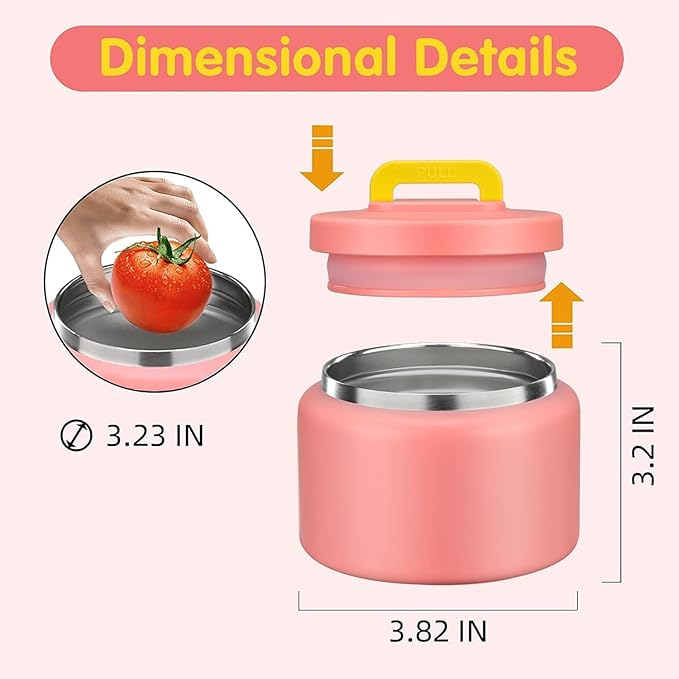 JXXM 8 Oz Thermo Food Jar for Hot & Cold Food for Kids, Insulated Lunch Containers Hot Food Jar,Leak-Proof Vacuum Stainless Steel Wide Mouth Lunch Soup Thermo for School (PINK-Pure)