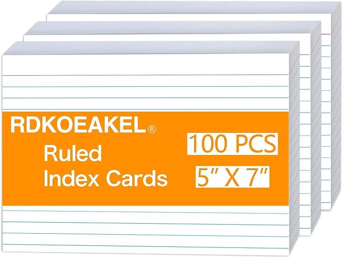 100 Pack 5x7 Ruled Index Cards, Heavyweight 160g Large Lined Note Cards, White Study Flashcards for School, Office & Organization