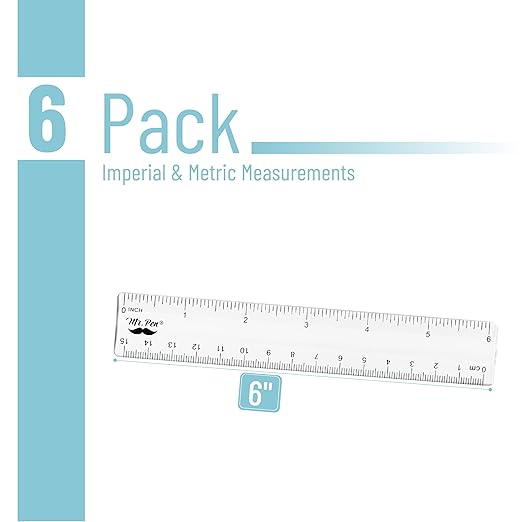 Mr. Pen- Bulk Plastic Rulers, 6 Inch, 6 Pack, Easy-to-Read Markings, Scratch-Resistant Design, Durable Clear Ruler for Crafting Office & School, School Supplies, Bulk Rulers Set, Measuring Tools