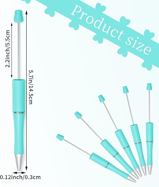 jiebor 30Pcs Beadable Pens Plastic Bead Ballpoint DIY Cute Cool Pens Black Ink for Women Men Bridal Graduation Gift Office Supplies Light Blue