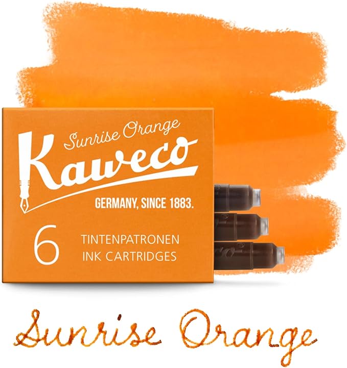 Kaweco Fountain Pen Ink Cartridges Sunrise Orange Pack of 6 | Premium Ink with Short Standard Cartridges in Orange | Vegan Cruelty Free Water Soluble Calligraphy Lettering Writing