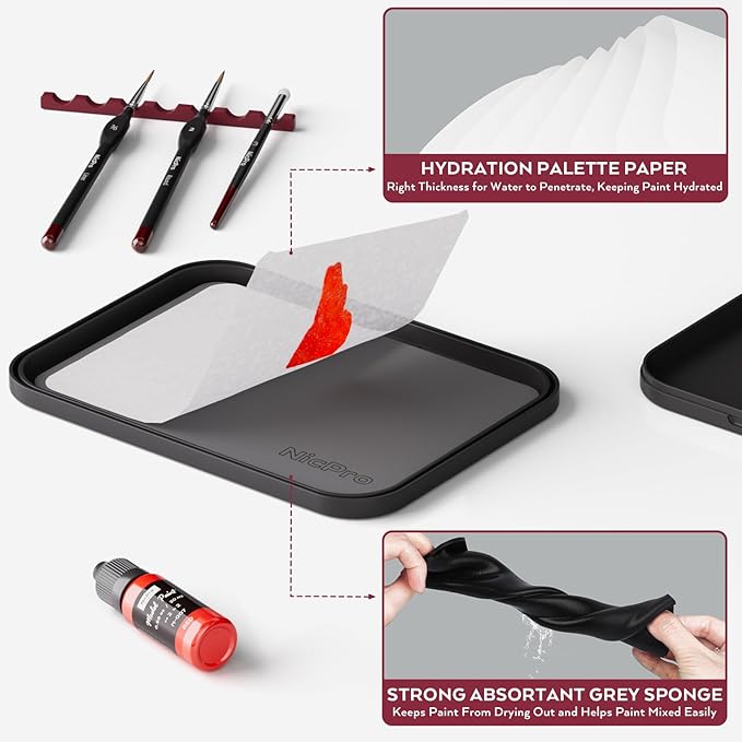 Nicpro All-In-One Miniature Painting Kit, Including 18 Colors Model Paint, Wet Palette, 11PCS Detail Paint Brushes Drybrush, Magnetic Painting Handle, 2PCS Sponges, 50PCS Pallet Paper and Brush Holder