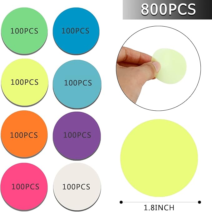 800 Sheets Transparent Sticky Notes Small Round Clear Sticky Notes Bright Neon Sticky Tabs for Planner Accessories Book Journaling School Study Supplies