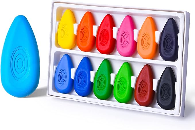 Four Candies Crayons for Kids 12 Colors, Non Toxic Washable Crayons for Toddlers 1-3, Unbreakable Easy-Grip Water-Drop Shape for Little Hands, Art Supplies for Kids Toddlers Coloring Gift