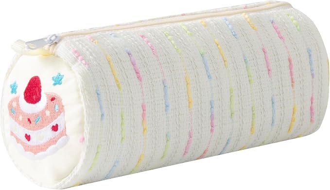 Cute Striped Pencil Case for Girls Large Capacity Aesthetic Pen Pouch with Zipper Stationery Organizer Bag for School Office Durable Pencil Box for Teens Students Women Kids (Cylinder-White)