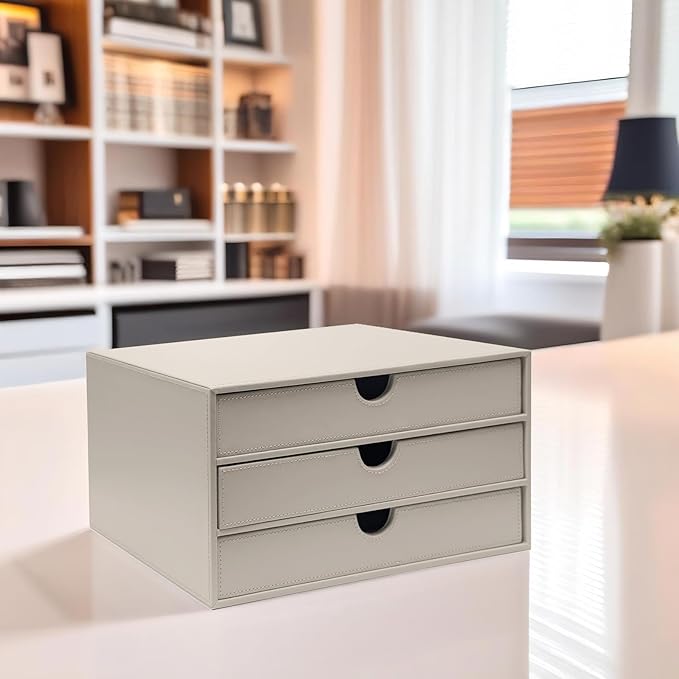 UnionBasic Document Organizer, 3-Drawer File Cabinet Document Storage Box, Office Desktop Filing Organizer, Feather Gray