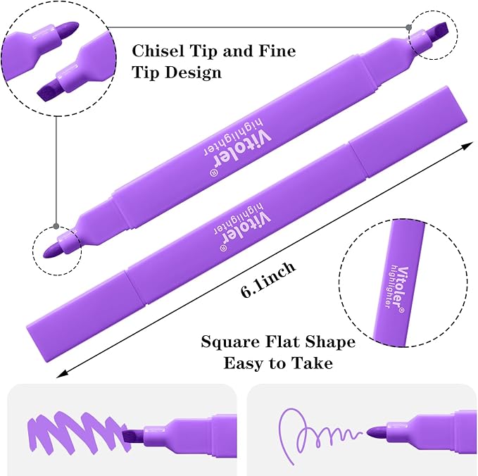 Vitoler Highlighters,Dual Tip Highlighters Vibrant Colors,8 Pack Soft Tip Highlighter Set for School Office Supplies