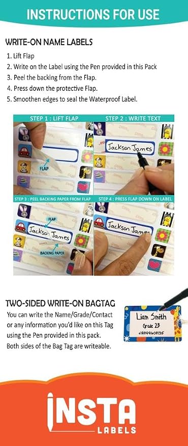 Camp Essentials Label Pack - 252 Waterproof Name Labels for Kids, Name Stickers, Bag Tags & Clothing Labels for Kids Camp, Iron on Tags for Clothing & No Iron Washable Fabric Sticker for Clothes