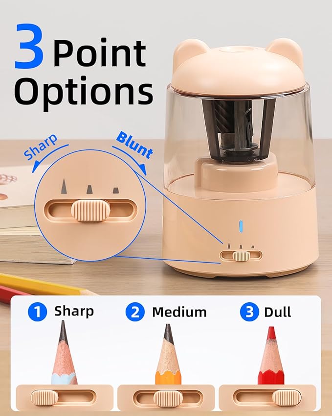 ZMOL Colored Pencil Sharpener, Rechargeable Electric Pencil Sharpener, Auto Stop, Pencil Sharpeners for Battery Powered Cute for Kids Gift No.2/Colored Pencils (6-8mm), Classroom/Office/Home Pink