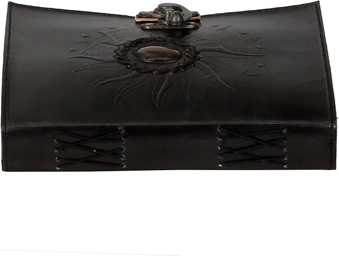 Leather Sun and Moon Stone Tiger 8X6 Inch Leather Journal for Women Leather Journal for Men Leather Sketchbook Leather Blank book Unlined Deckle Edge Paper Leather Journal Notebook Diary (black)