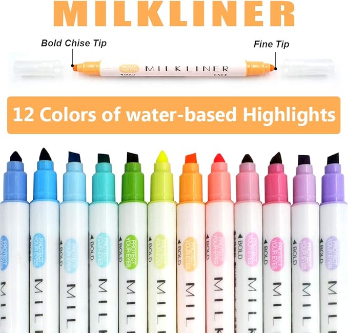 YOOUSOO 12 Pcs Aesthetic Highlighters Assorted Colors, Pastel Highlighters Set Unique Retro Color, Quick Dry Dual Tip No Bleed Highlighter Markers for School Office Bible Journals Planners Books Notes