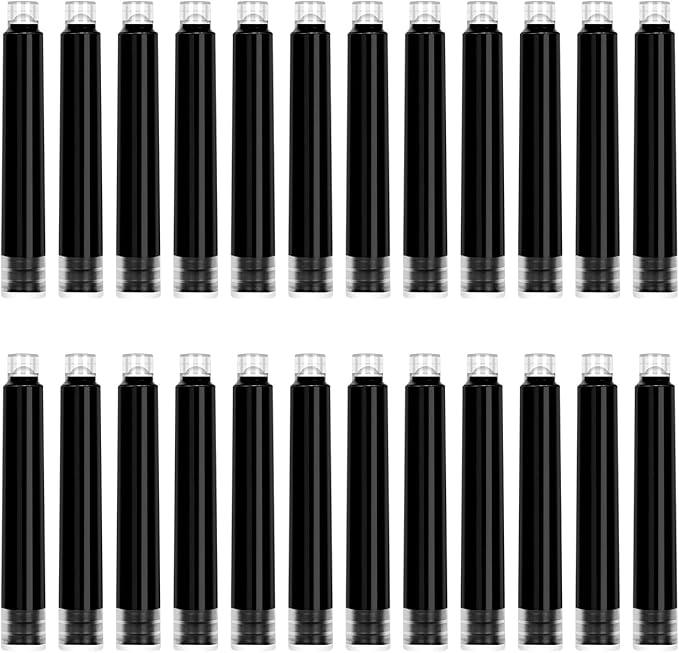 BEILUNER Fountain Pen Set Ink Cartridges Black Color, Value Pack of 24 Refill Ink Cartridges, 2.6 mm Bore Diameter- Preppy Combo for Fine Writing