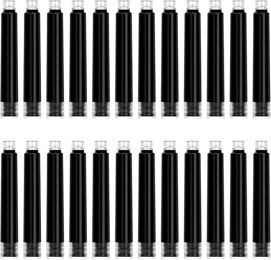 BEILUNER Fountain Pen Set Ink Cartridges Black Color, Value Pack of 24 Refill Ink Cartridges, 2.6 mm Bore Diameter- Preppy Combo for Fine Writing
