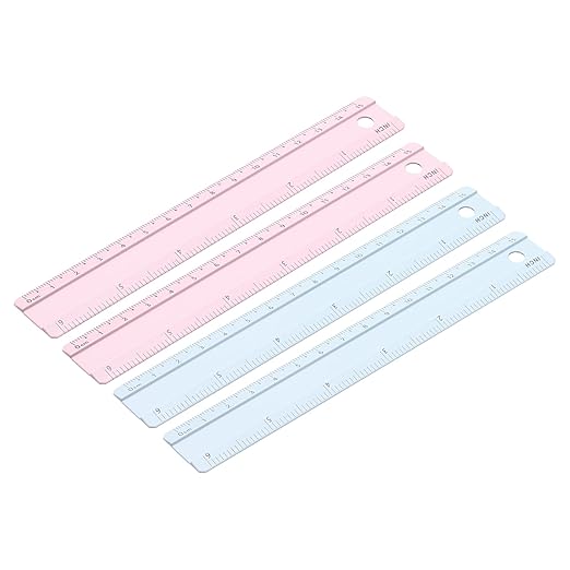 PATIKIL Metal Ruler 6 Inch/15cm, 4 Pcs Aluminum Straight Edge Ruler, Dual Scale Measuring Tool with Inch/Centimeter Scales & Hole for Math Office Drawing Engineering Home, Pink/Blue