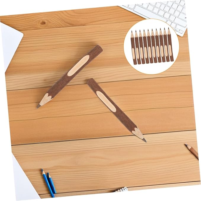 SEWACC Natural Wood Ballpoint Pens 13cm Set of 10 Biodegradable Tree Bark Writing Pens for Office and School Use
