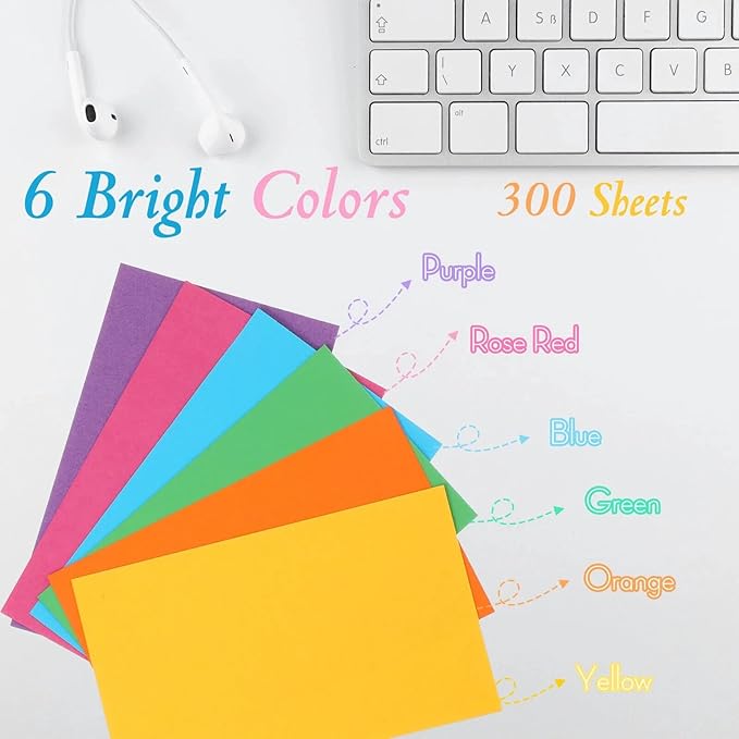 Fainne 300 Pcs Blank Index Cards 180 Gsm Thick Card Stock Assorted Color Neon Blank Flash Cards Colorful Study Notecards for Organizing(3 x 5 Inch,Bright Colors)