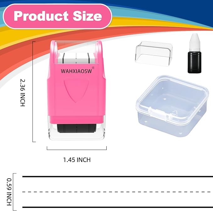 Handwriting Lines Stamp Roller Self-Inking Line Rolling Stamps Handwriting Practice Tool for Teachers Kids Kindergarten (Pink+Purple)