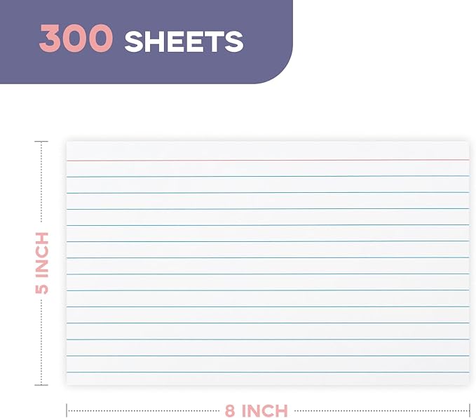 White 5x8 Index Cards Ruled 300PCS, Goefun Flashcards, Notecards for Studying, Recipes, Memo Cards, Office Supply, DIY, Presentation