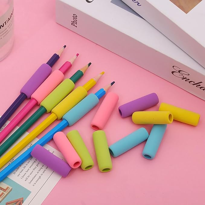 Ruiwaer 20PCS Soft Cushion Pencil Grips Pencil Holders Writing Aid Pencil Holder Writing Drawing Aid Pen Holder for Kids, Students, Adults, Blue, Yellow, Purple, Green and Pink