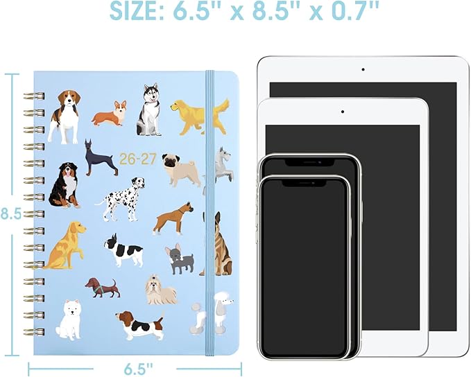 Planner 2026-2027 - Academic Planner 2026-2027, 26-27 Weekly & Monthly Planner with Tabs, Jul. 2026 - Jun. 2027, 6.5" x 8.5", Hardcover with Back Pocket + Thick Paper + Banded, Twin-Wire Binding - Cute Dogs