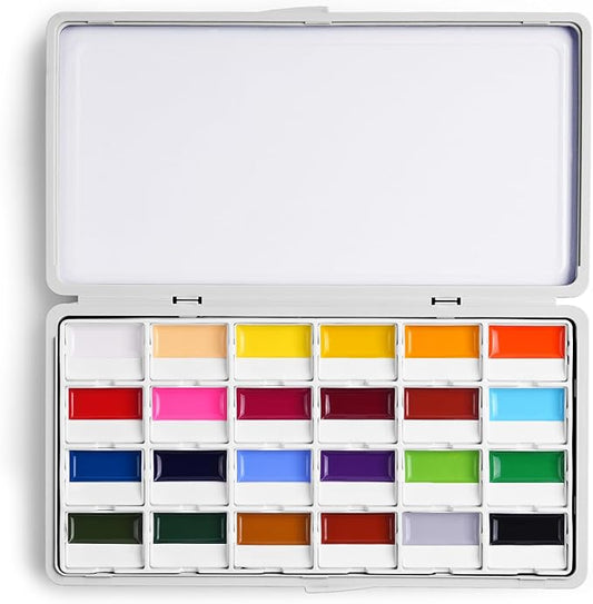 Fuumuui 24-Color Opaque Semi-Moist Watercolor Set – High-Saturation Bright Colors Art Supplies with Strong Coverage and Rich Pigments for Artists Beginner Painters Amateur Hobbyists Painting
