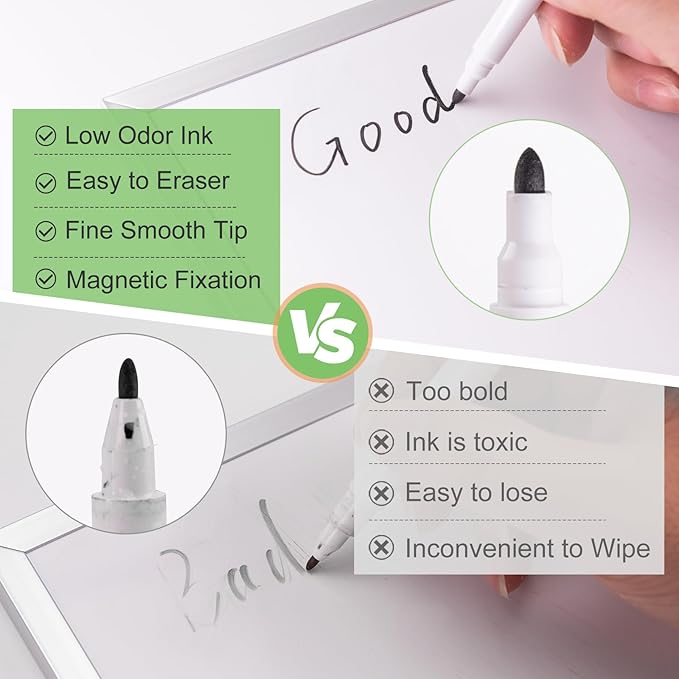 100 Pcs Black Magnetic Dry Erase Markers with Eraser Cap, White Board Mini Dry erase Markers Bulk, Fine Point Tip White Board Markers for Teachers Office School Supplies