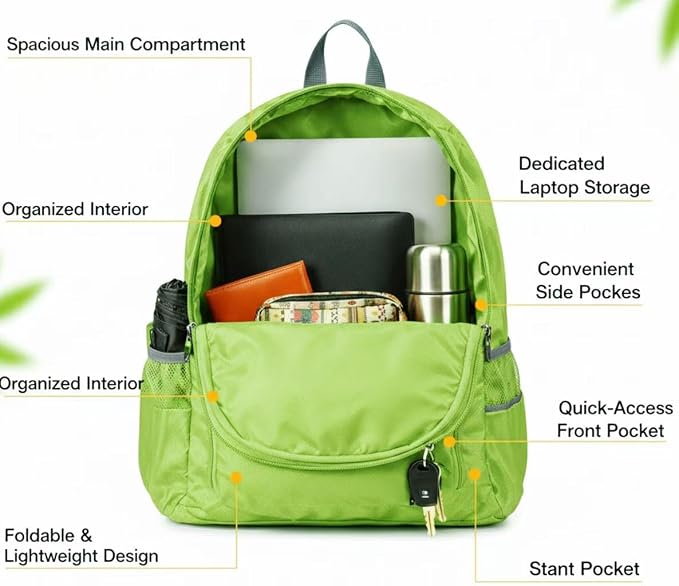 Haneulbit Foldable Backpack, Lightweight Backpack and Waterproof backpacks for Travel and Hiking