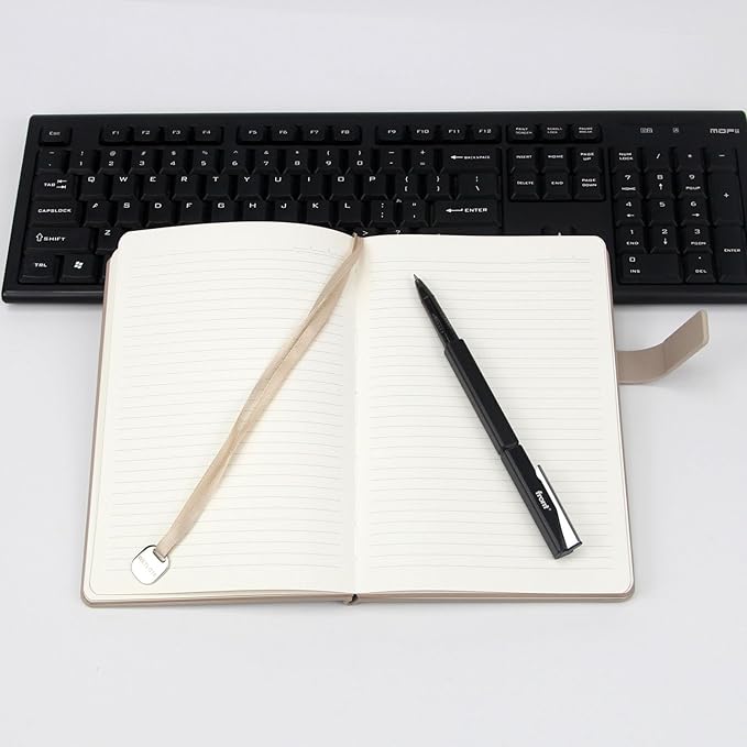 Softsided Notebook - 5.7"x 8.4" - upgraded texture, classic line design, paper for smooth writing, elegant hangtag detail, with box, perfect for both gift and personal use(light coffee)