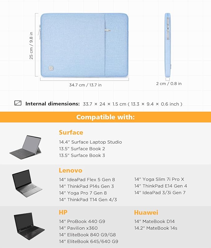 NIDOO 13 inch Laptop Sleeve 14 inch 14.5 inch Computer Carrying Case Bag for 14" ThinkPad E14 T14 Gen 4/ IdeaPad Flex 5/ Latitude 5450/14" HP EliteBook 640 G9/ 14.4" Surface Laptop Studio 2