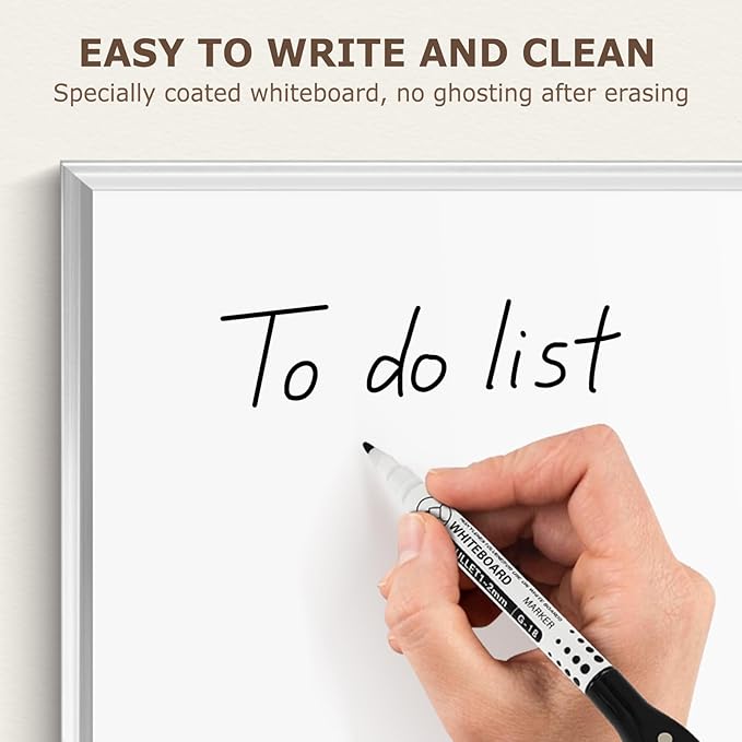 Small Dry Erase Whiteboard, 16 x 12 Inches Magnetic White Board for Students, Home, Office, School, Silver Aluminum Frame, 4 Magnets, 2 Markers