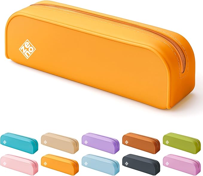 ZENO Silicone Pencil Case – Aesthetic Pencil Pouch for Women & Teens – Cute Pen Case, Yellow Makeup Bag, Travel Pouch, Small Stationary Organizer, Pencil Box – Honey Beach
