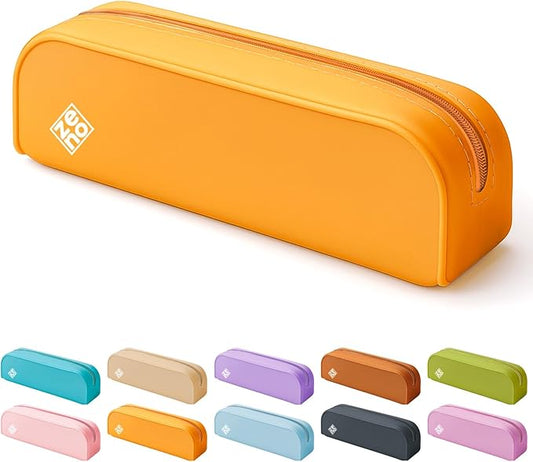 ZENO Silicone Pencil Case – Aesthetic Pencil Pouch for Women & Teens – Cute Pen Case, Yellow Makeup Bag, Travel Pouch, Small Stationary Organizer, Pencil Box – Honey Beach