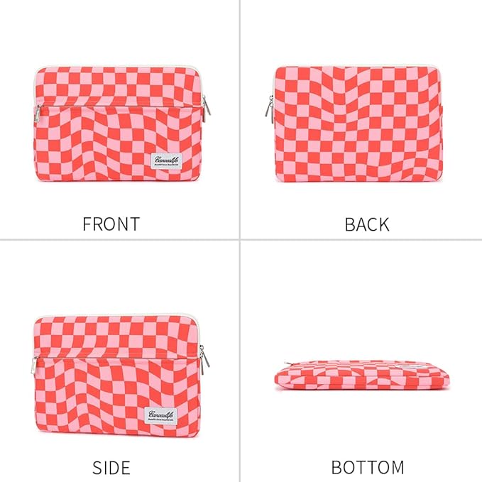 Canvaslife Pattern 13 inch Canvas Laptop Sleeve with Pocket 13 inch 13.3 inch Laptop 13 case13 Sleeve (Pink Check)